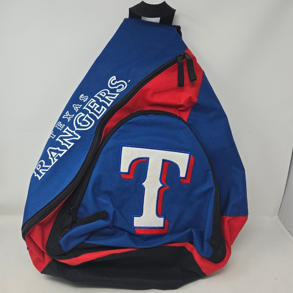 MLB Texas Rangers Sling Backpack Blue Red Concept One Accessories One Strap Bag